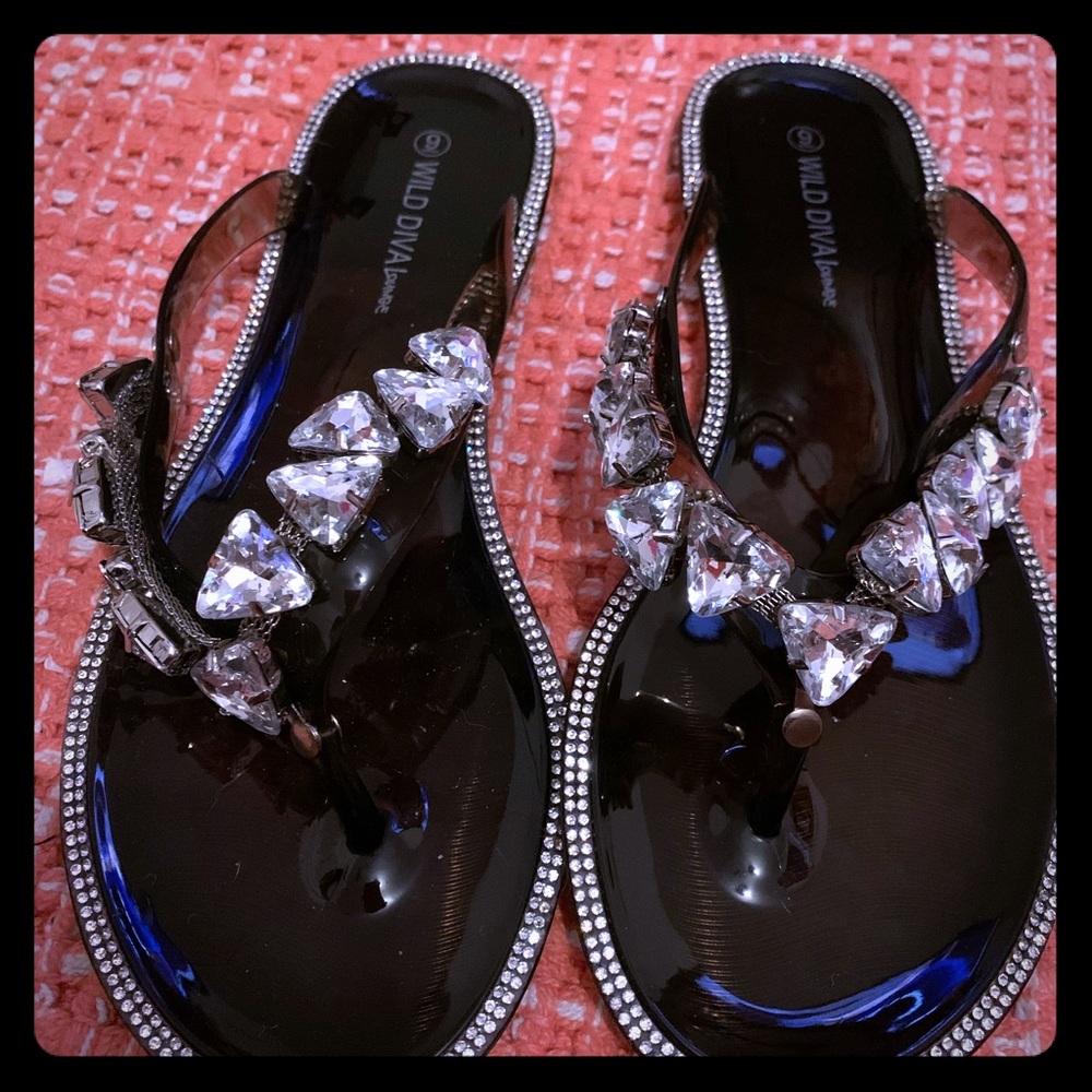 Black Gemstone Sandals